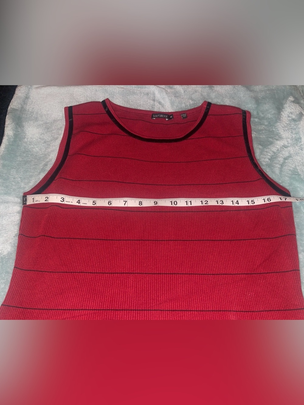 SculptureSilk Red & Black Striped Silk Blend Ribbed Tank Top Medium - Picture 4 of 6